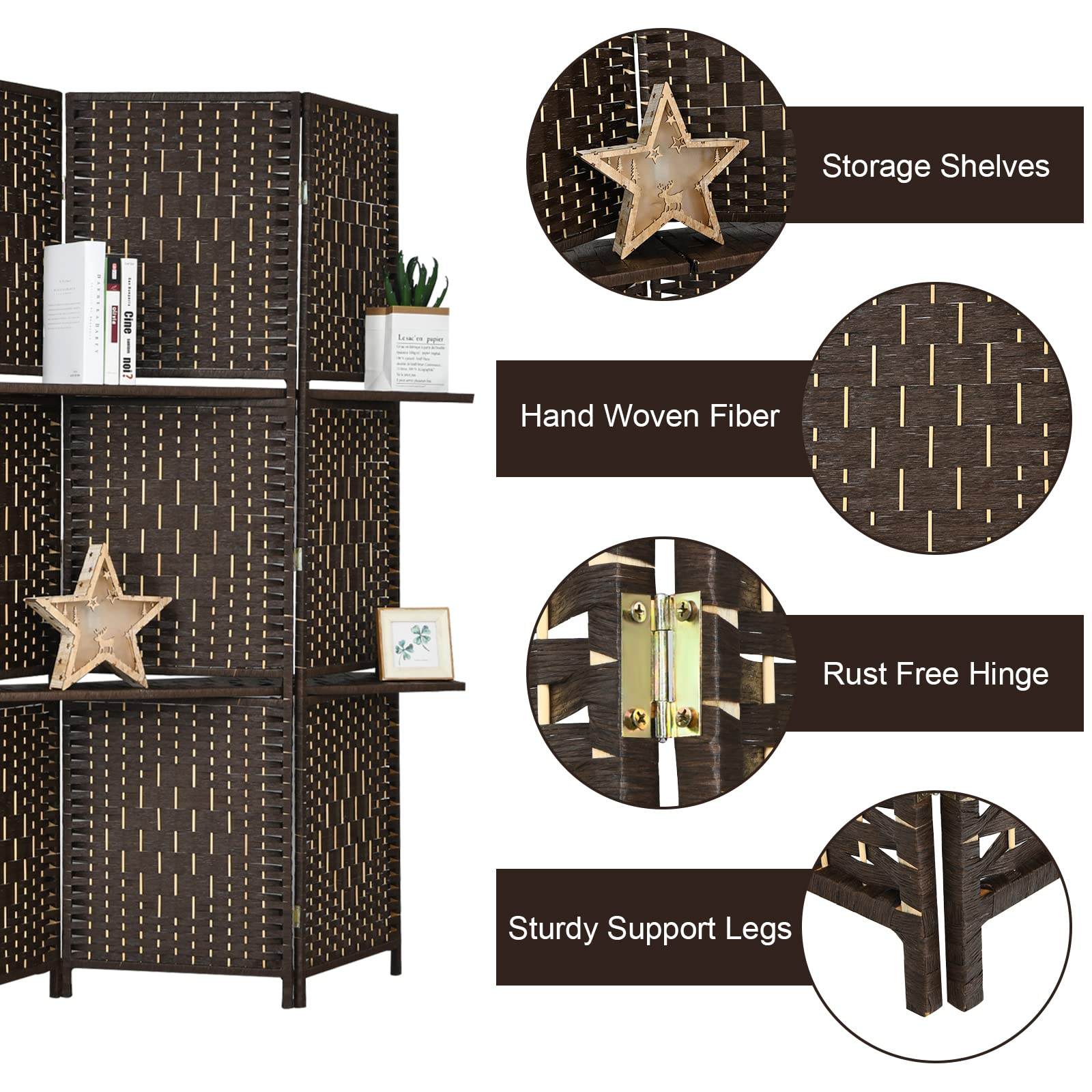 Giantex 6Ft 6 Panel Room Divider with Shelves