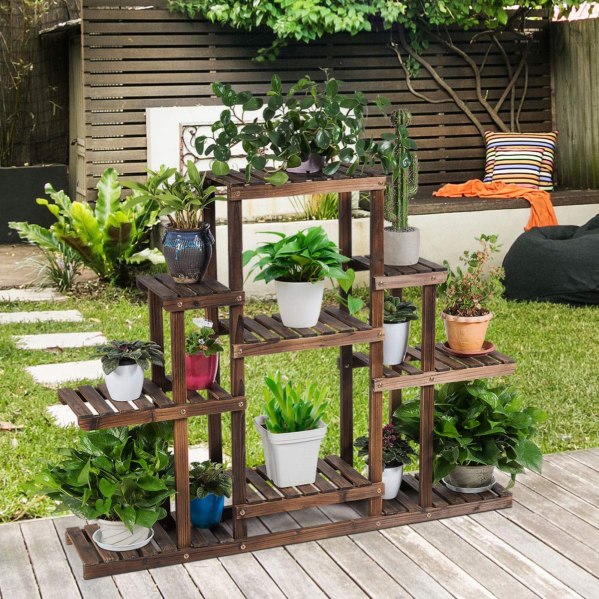Giantex Flower Rack Wood Plant Stand Wood Shelves Bonsai Display Shelf