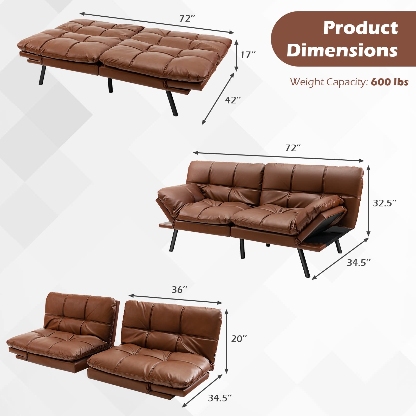 Convertible Memory Foam Futon Couch Sleeper - Giantex