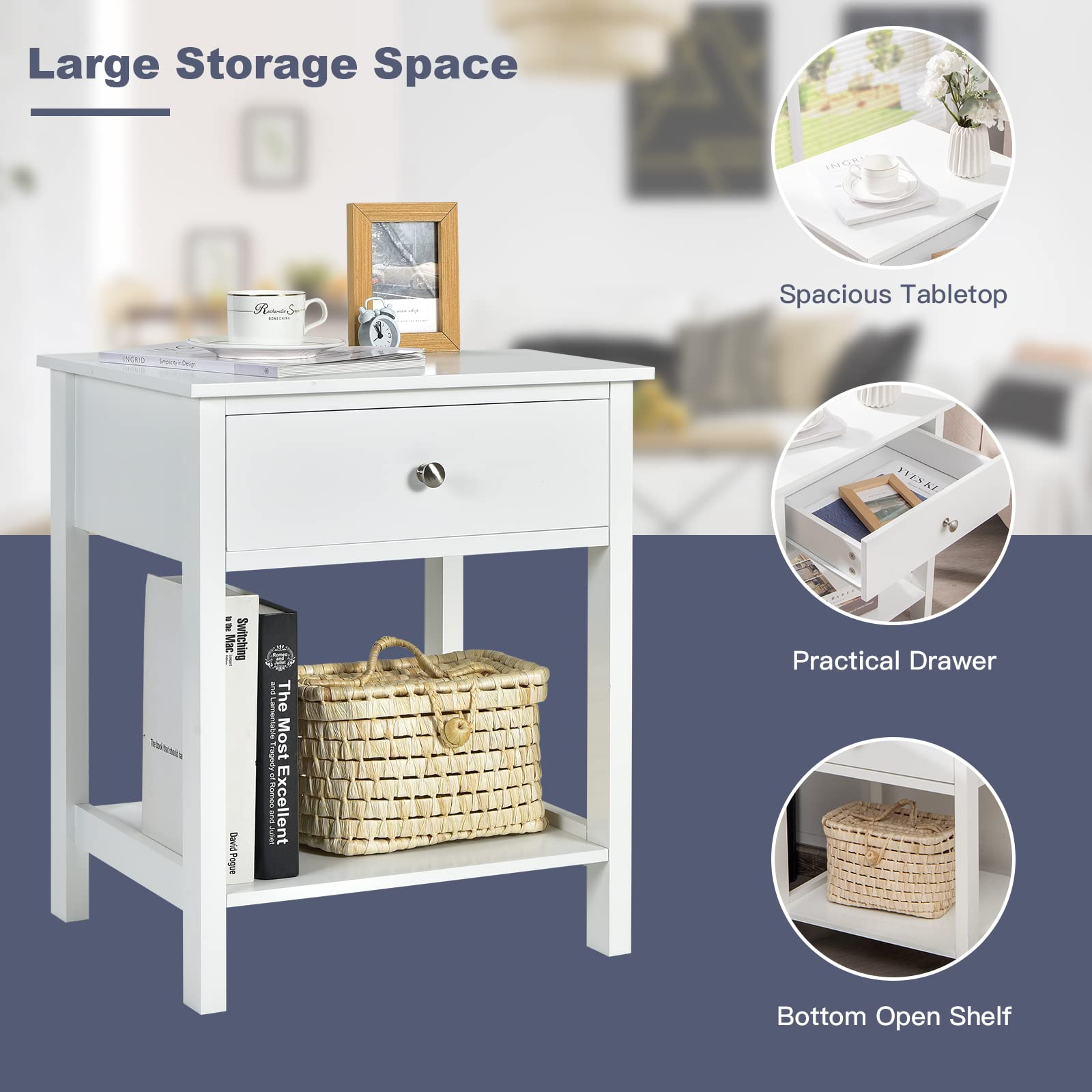 Multifunctional Bedside Sofa Side Table, Accent Home Furniture w/Stable Frame