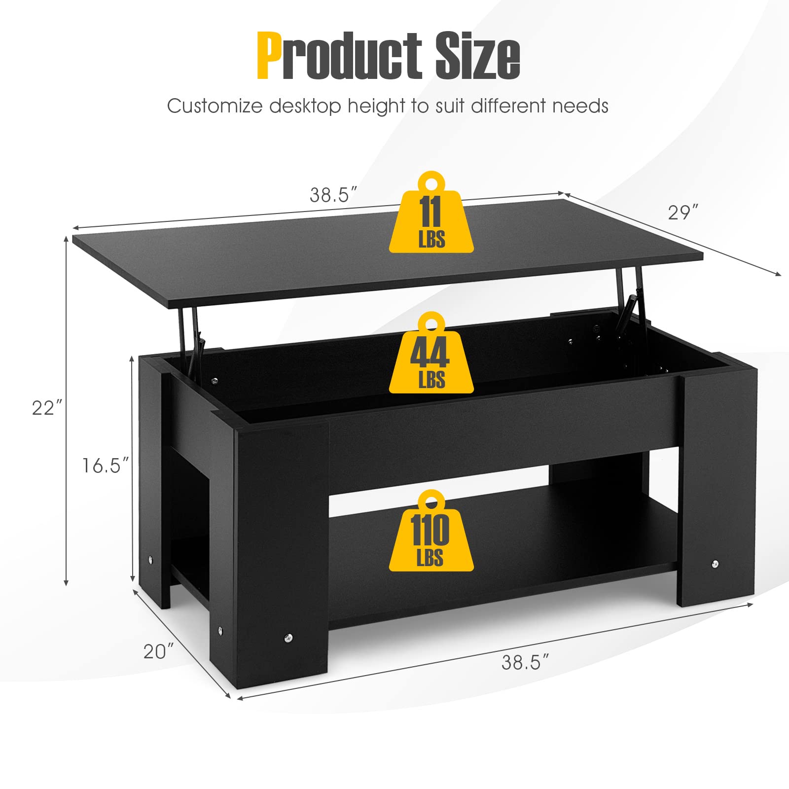 Giantex Lift Top Coffee Table, Modern Cocktail Table w/Hidden Compartment & Open Storage Shelf