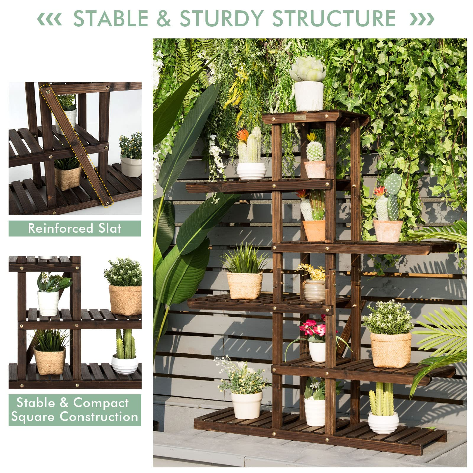 6-Tier Wooden Plant Stand for Indoor Outdoor