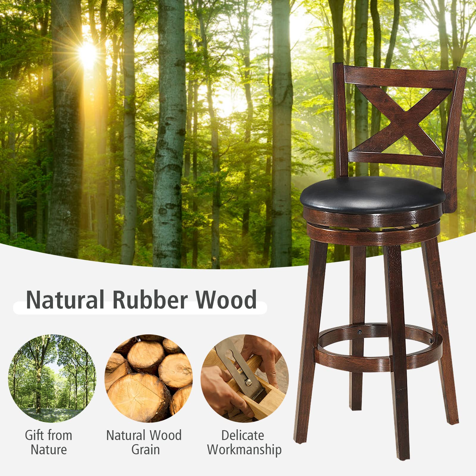 Counter Height Dining Chair, Fabric Upholstered 360 Degree Swivel, PVC Cushioned Seat, Perfect for Dining and Living Room