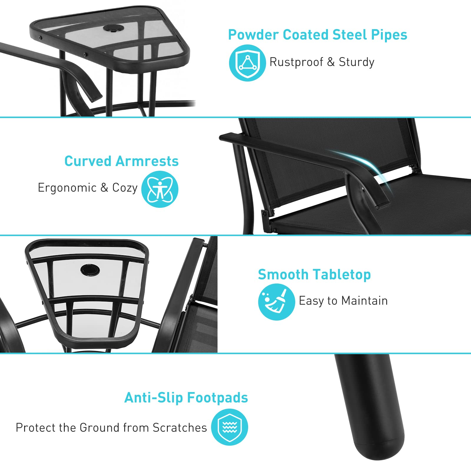 Giantex Outdoor Glider Chairs with Table & Umbrella Hole