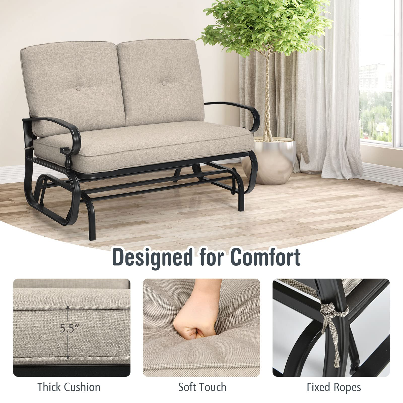 Giantex Outdoor Glider Bench Patio Loveseat with Cushions