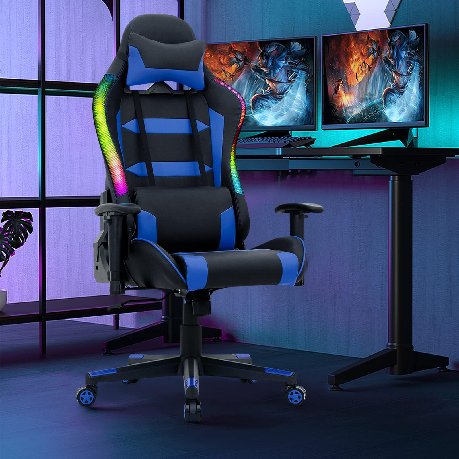 Giantex Gaming Chair with RGB LED Lights, Ergonomic Video Game