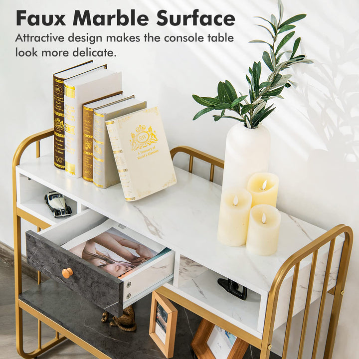 Giantex Console Table for Entryway, Sofa Table with Drawer, Storage Shelf, Metal Frame(Gold)