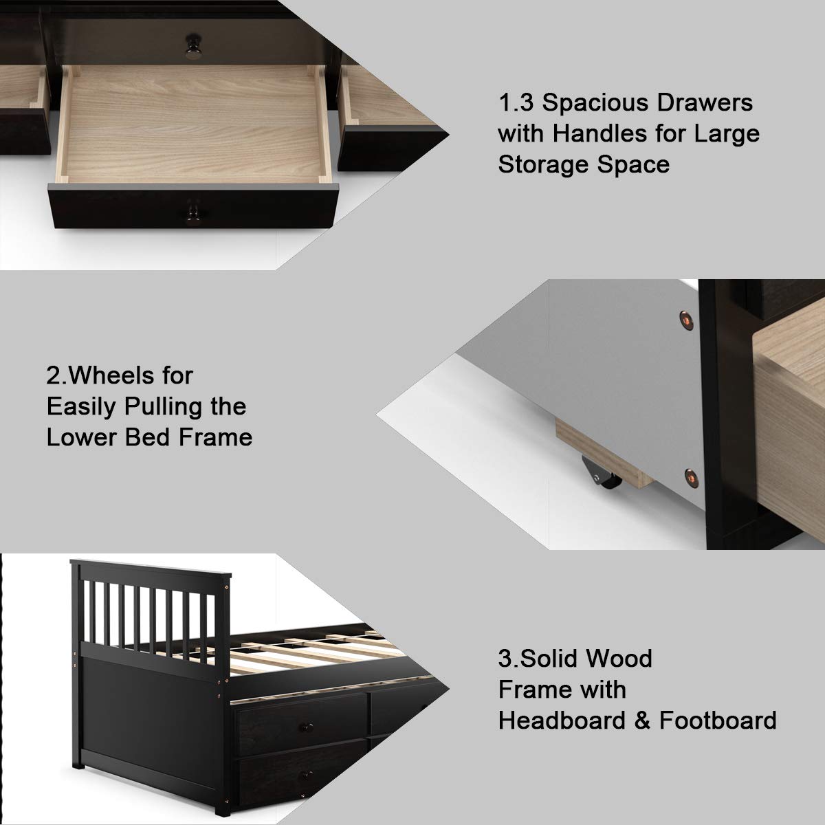 Giantex Twin Captain's Bed with Trundle Bed, Wood Storage Daybed with 3 Storage Drawers
