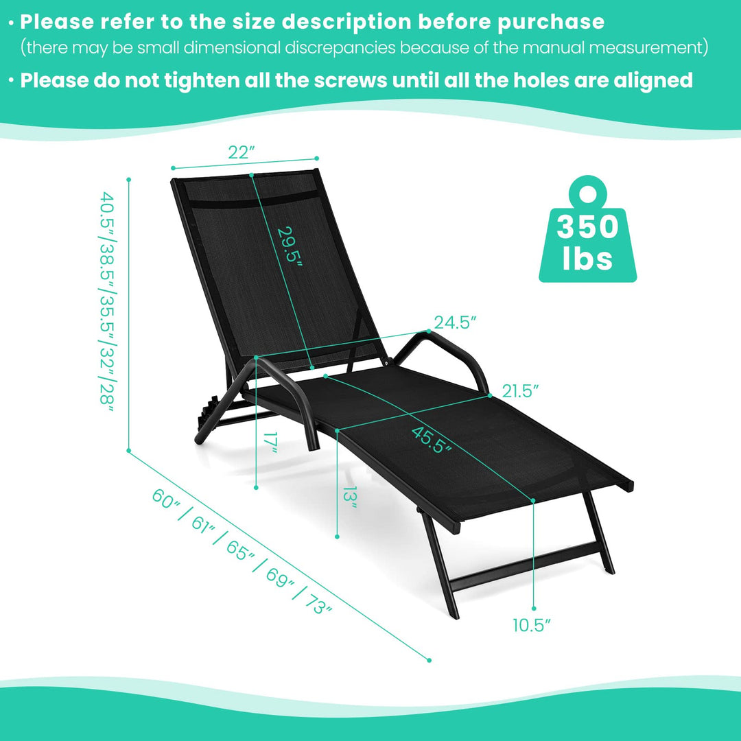 Giantex Lounge Chairs for Outside - Set of 2 Outdoor Chaise Lounge with 5 Adjustable Position