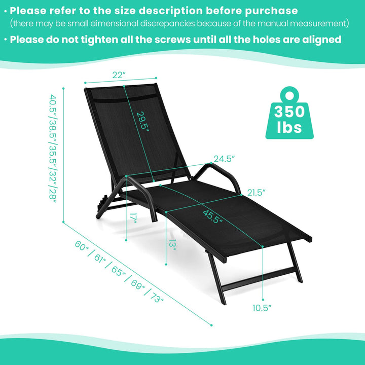 Giantex Lounge Chairs for Outside - Set of 2 Outdoor Chaise Lounge with 5 Adjustable Position