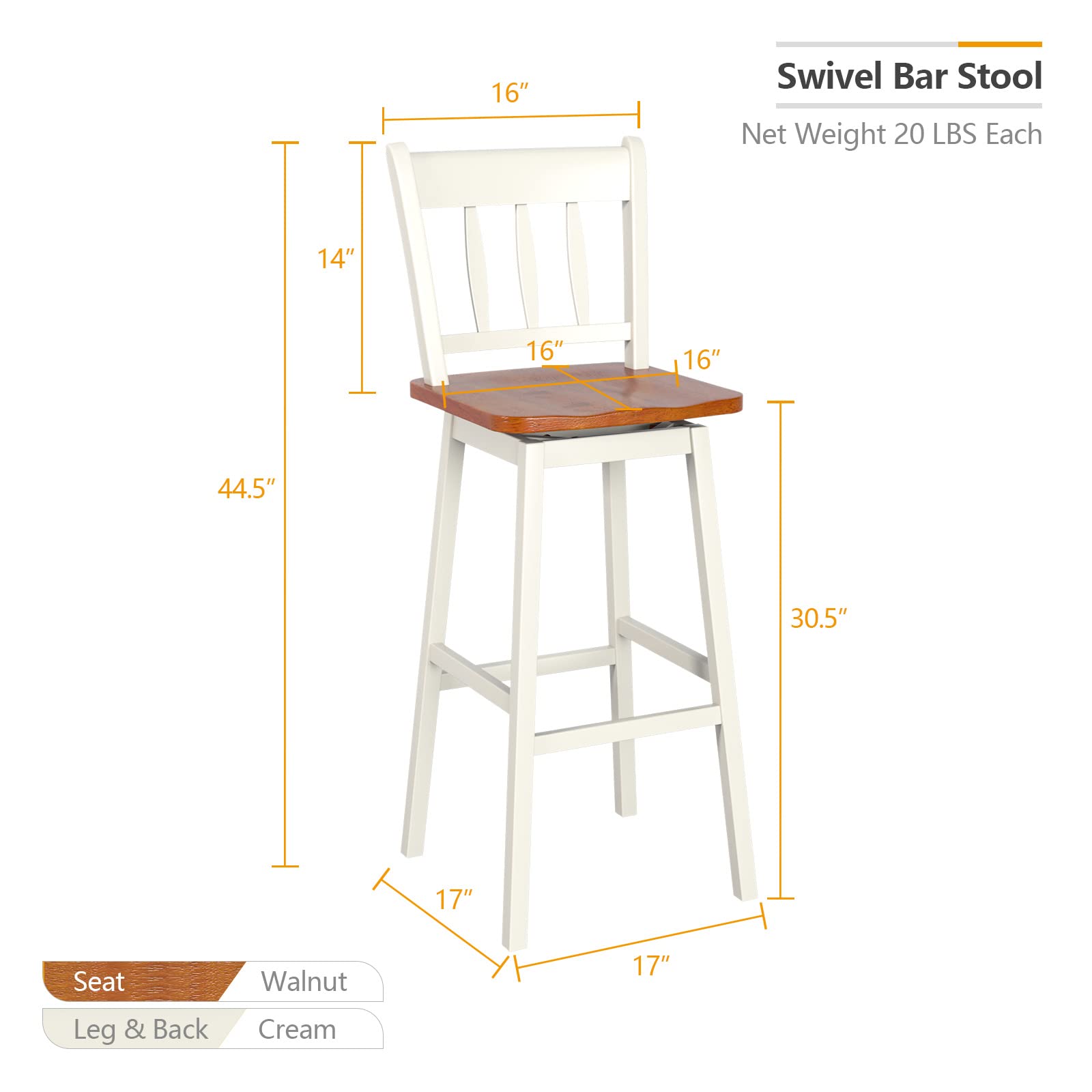30.5 Inch Rubber Wood Bar Chairs - Giantex