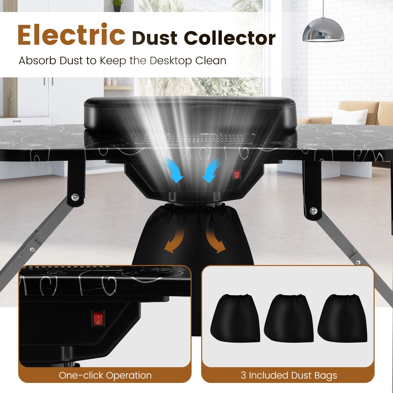 Giantex Nail Desk with Electric Dust Collector, Portable Manicure Table with USB-Plug LED Table Lamp