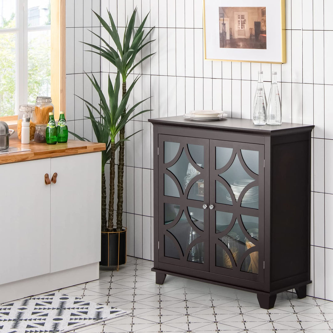 Giantex Buffet Sideboard, Freestanding Kitchen Cupboard w/Adjustable Shelf, 2 Decorative Glass Doors