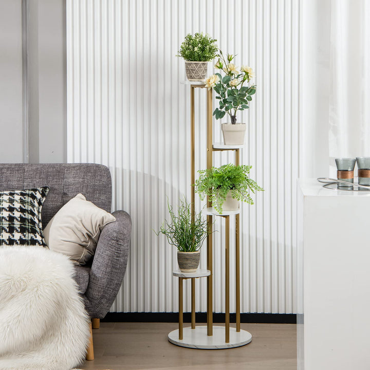Giantex 4 Tier Plant Stand Indoor, Tall Plant Shelf with Marble Texture for Multiple Potted Plants, Tiered Metal Plant Holder Flower Display Rack for Living Room Balcony Porch