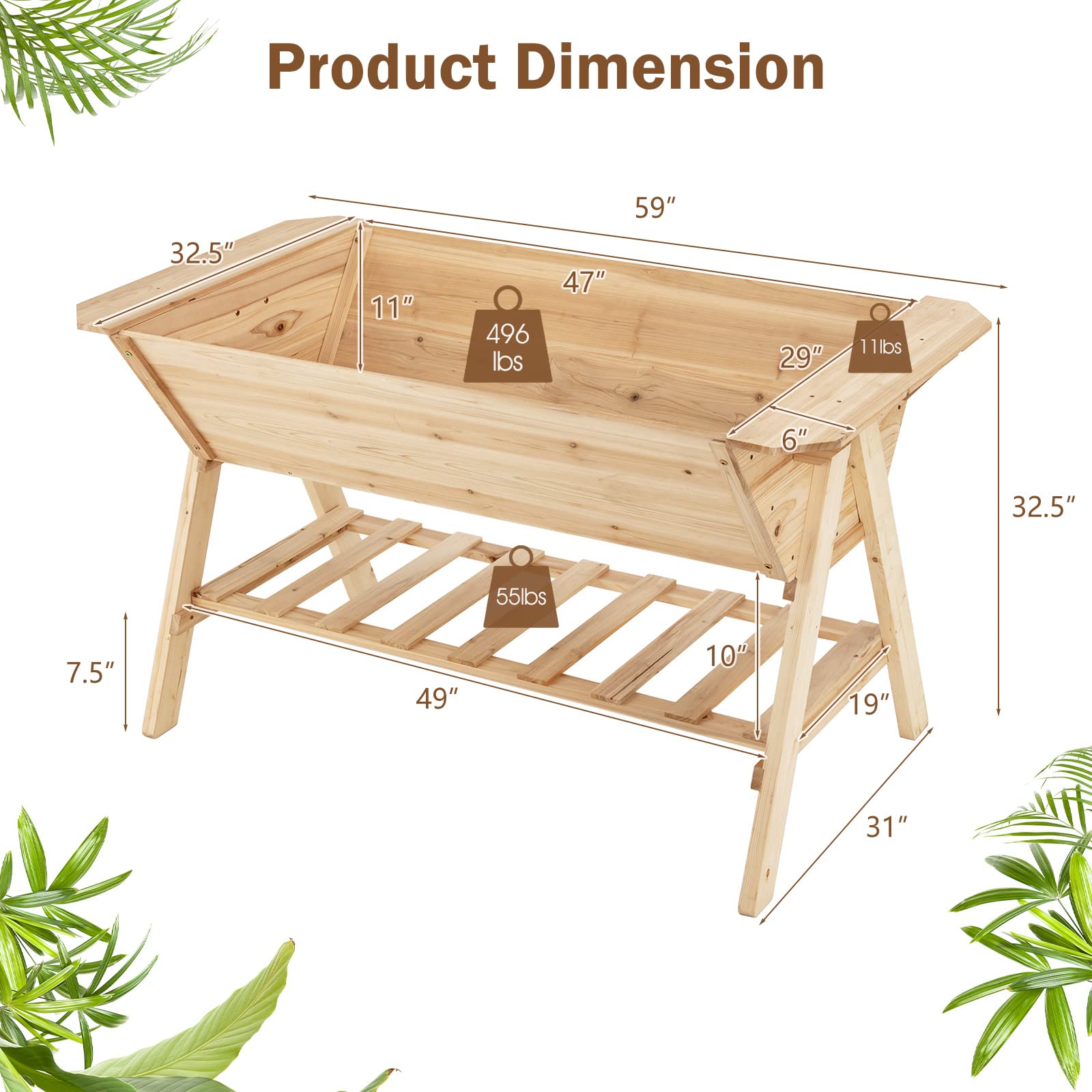 Giantex Plant Raised Bed 2 Tiers Garden Bed, Outdoor Fir Wood Plant Container with Storage Shelf