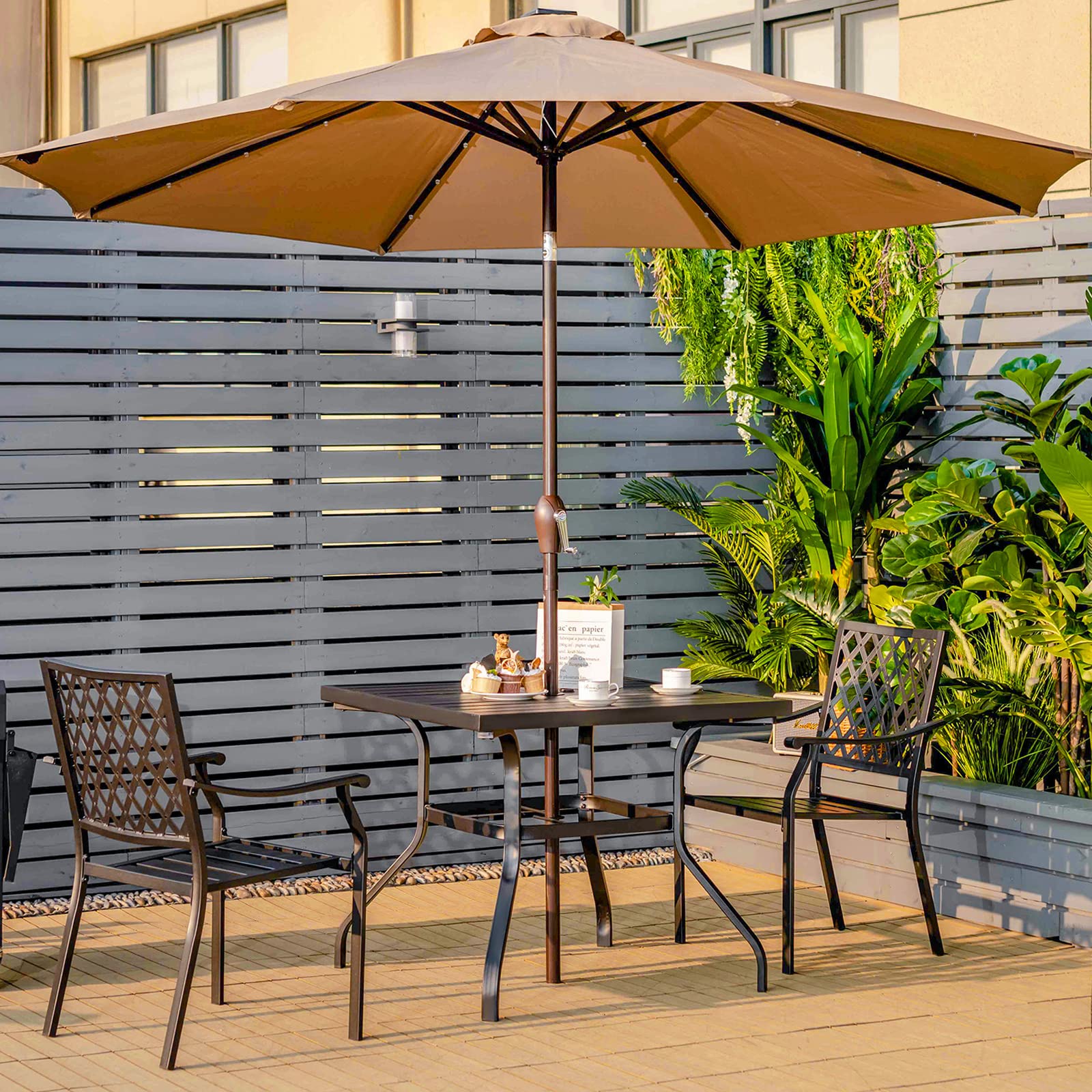 Giantex 3 Pieces Outdoor Dining Set, Patio Table & 2 Stackable Chairs, Outside Dining Furniture