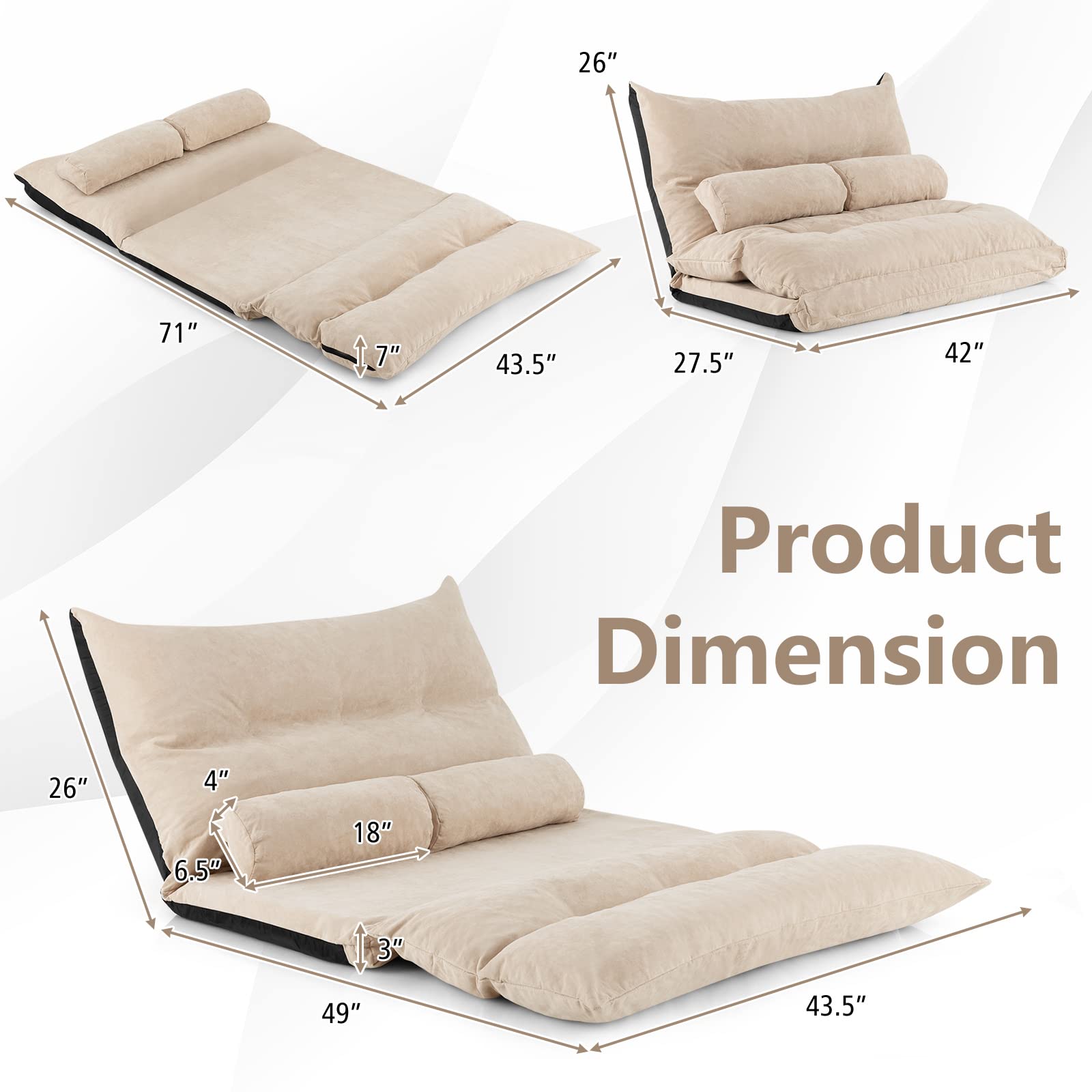 Giantex Adjustable Floor Sofa Bed, Foldable Lazy Couch Bed with Adjustable Backrest