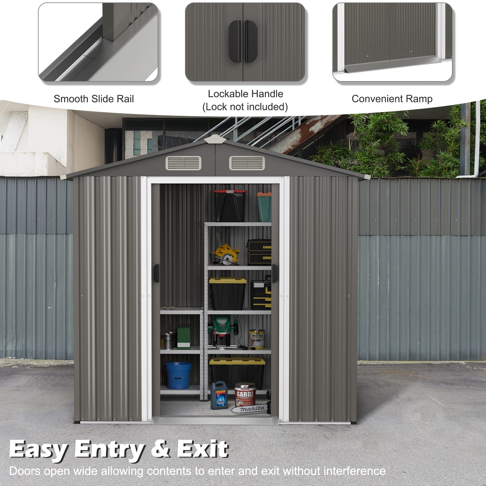 Giantex Outdoor Storage Shed 6 x 4 FT, Double Sliding Door