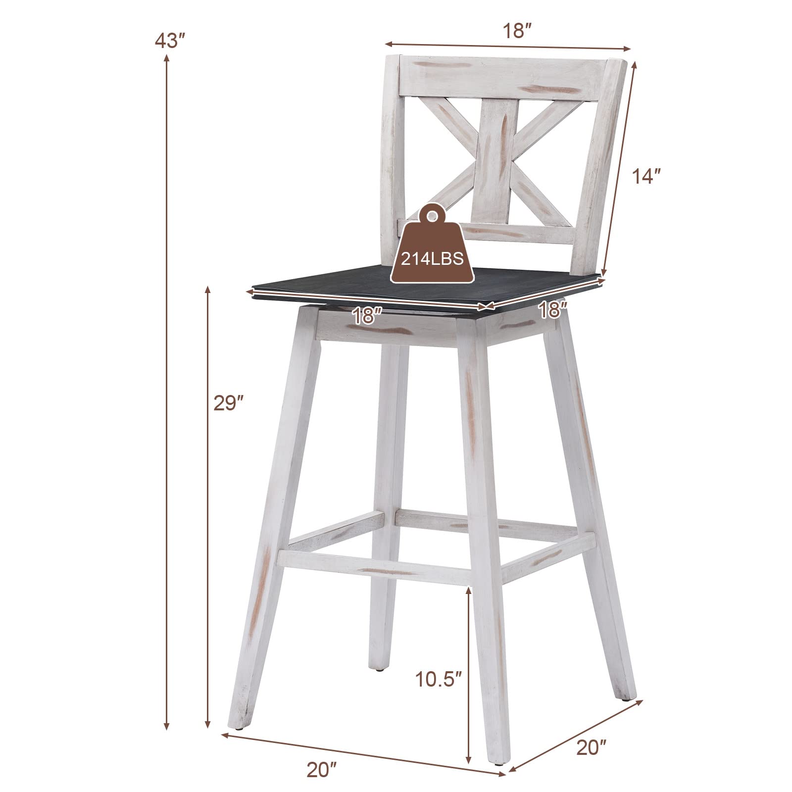 360 Degree Rubber Wood Bar Chairs, Vintage Bar Stools for Home, Restaurant & Pub