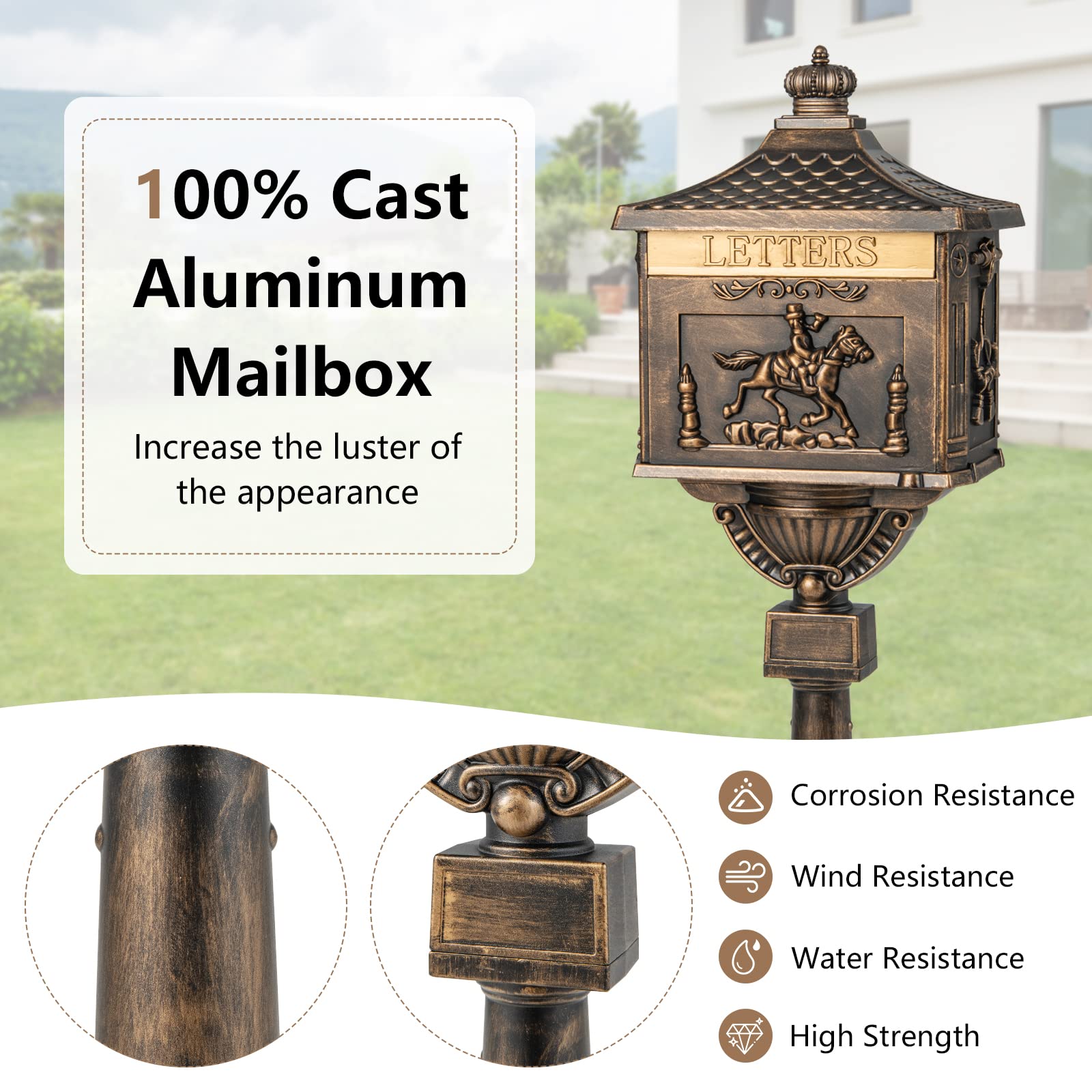 Cast Aluminum Mailbox with Post - Giantex