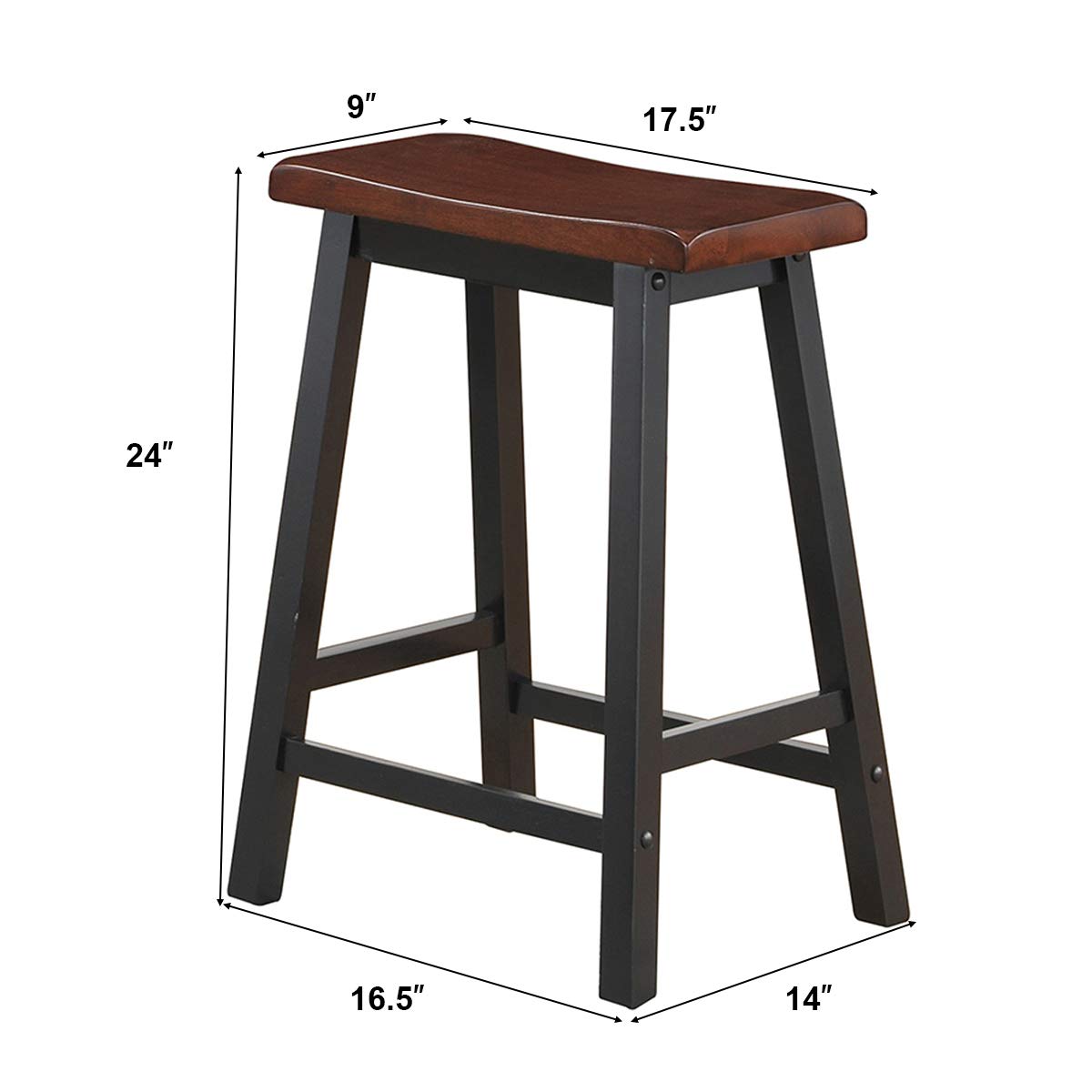 Giantex Set of 2 Saddle Seat Stools, Wood Vintage Counter Height Chairs
