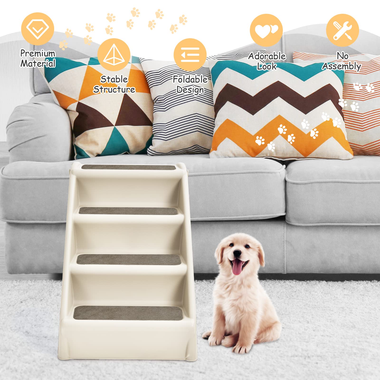 Giantex Foldable Dog Stairs, Plastic Dog Steps for High Beds Sofa, Improved Back Support