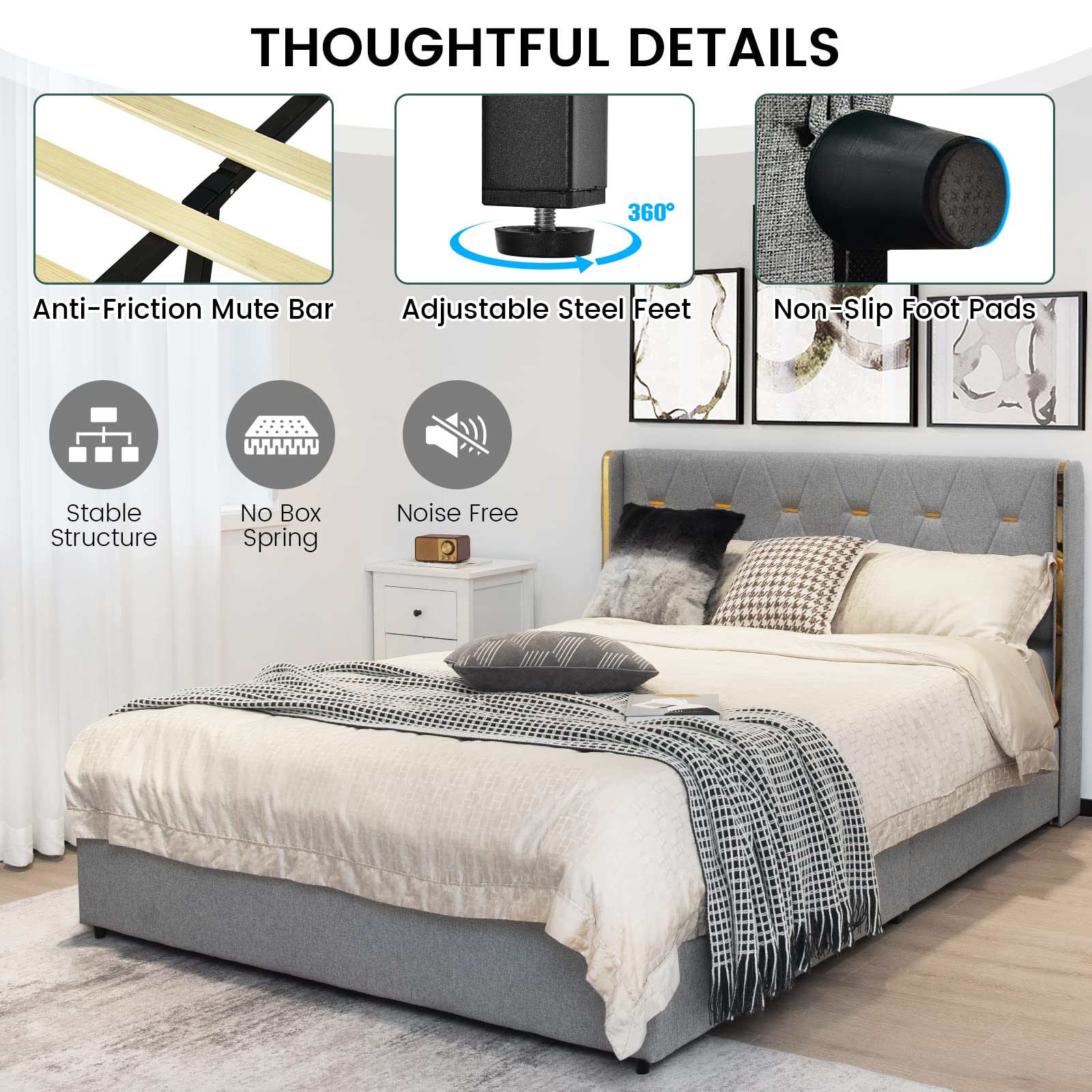 Giantex Upholstered Bed Frame with 4 Drawers