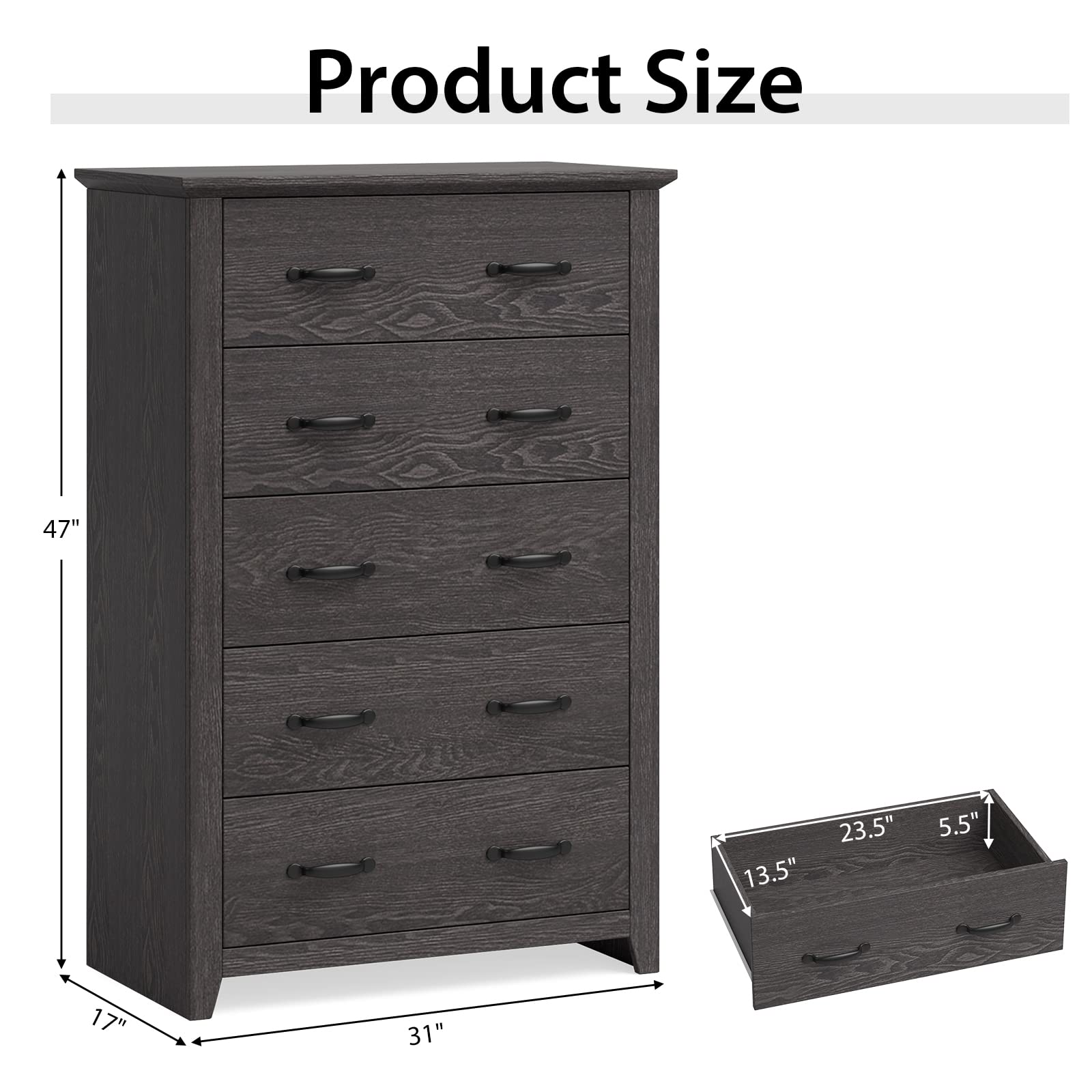 Giantex 5 Drawer Dresser Chest of Drawers - Vertical Dresser with 5 Pull-Out Drawers for Bedroom, Living Room, Entryway