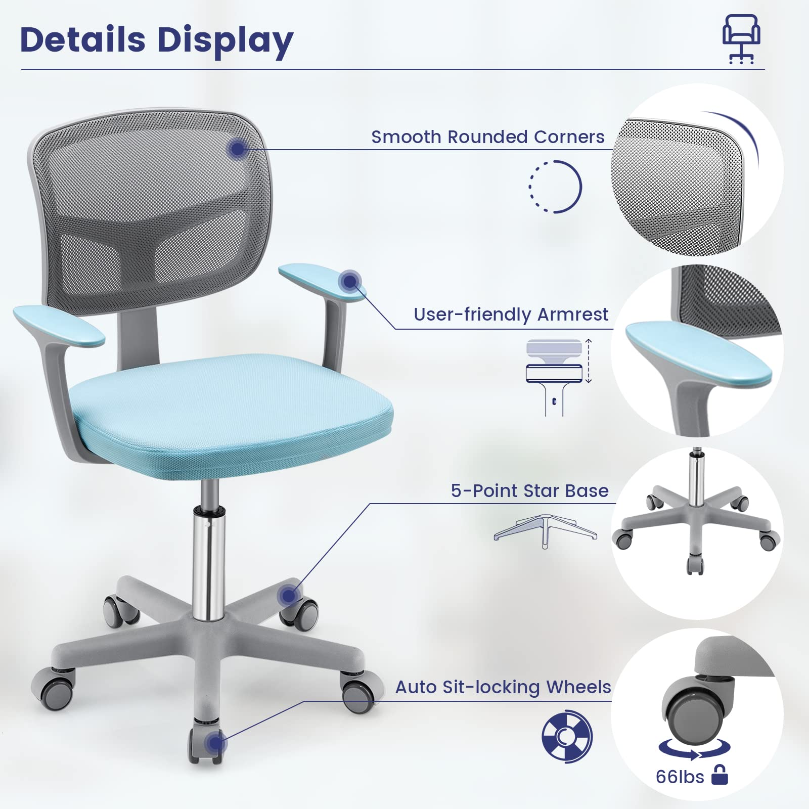Giantex Ergonomic Home Office Chair, Mesh Low Back Desk Chair, Swivel Computer Chair with Y-Shaped Lumbar Support & Comfy Armrest