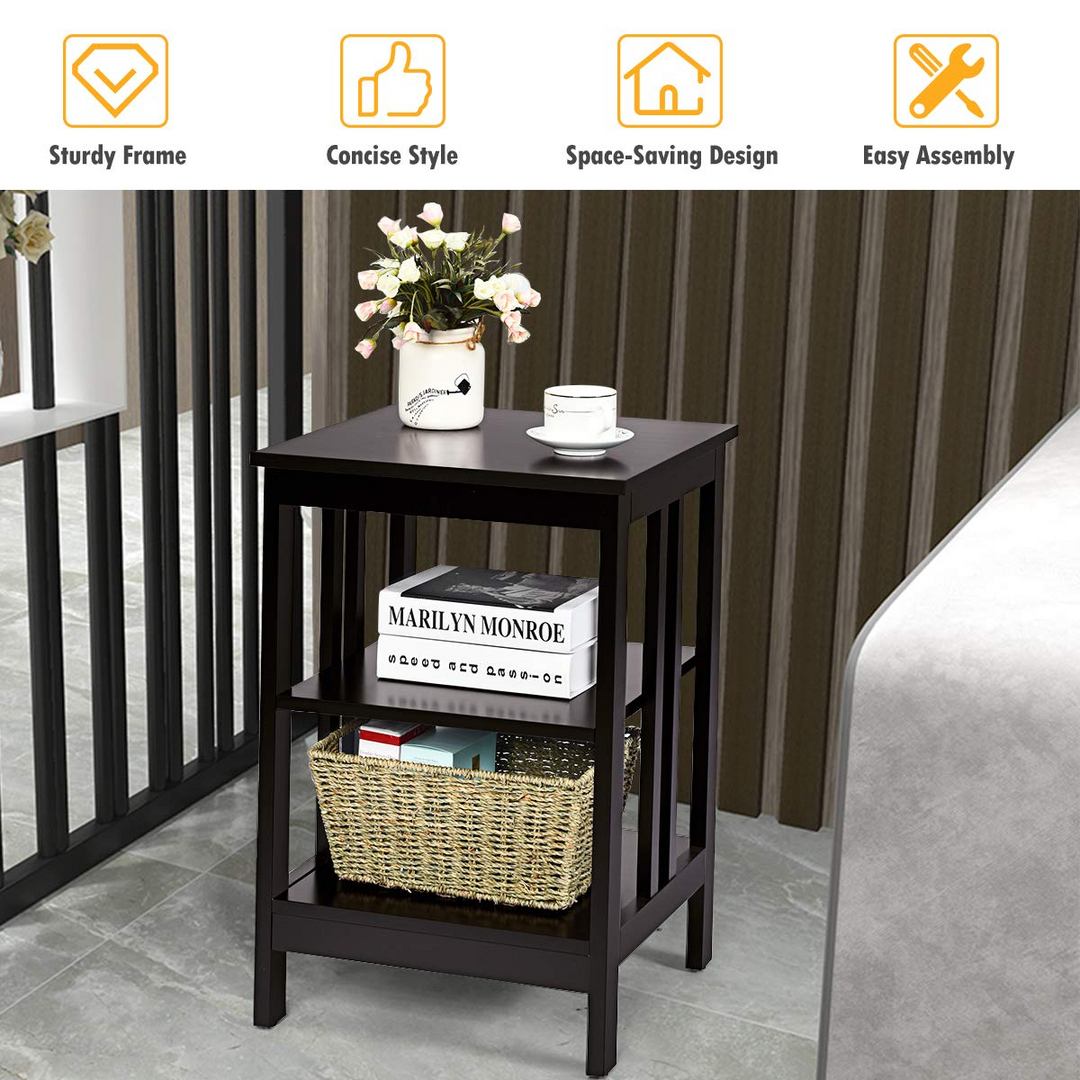 Giantex Nightstand 3-Tier Sofa Side Table W/Reinforced Bars and Stable Structure