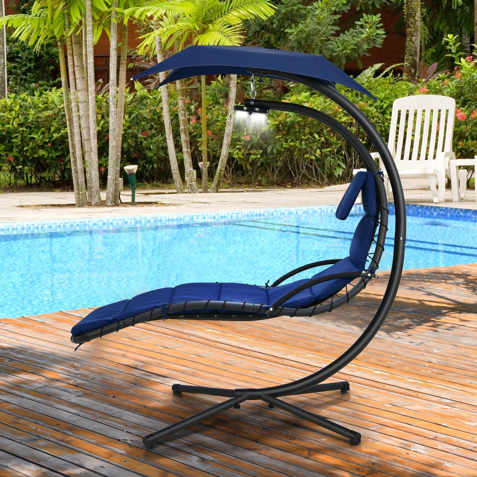 Hanging Chaise Outdoor Lounge Chair Porch Swing Hammock Chair with Arc Stand