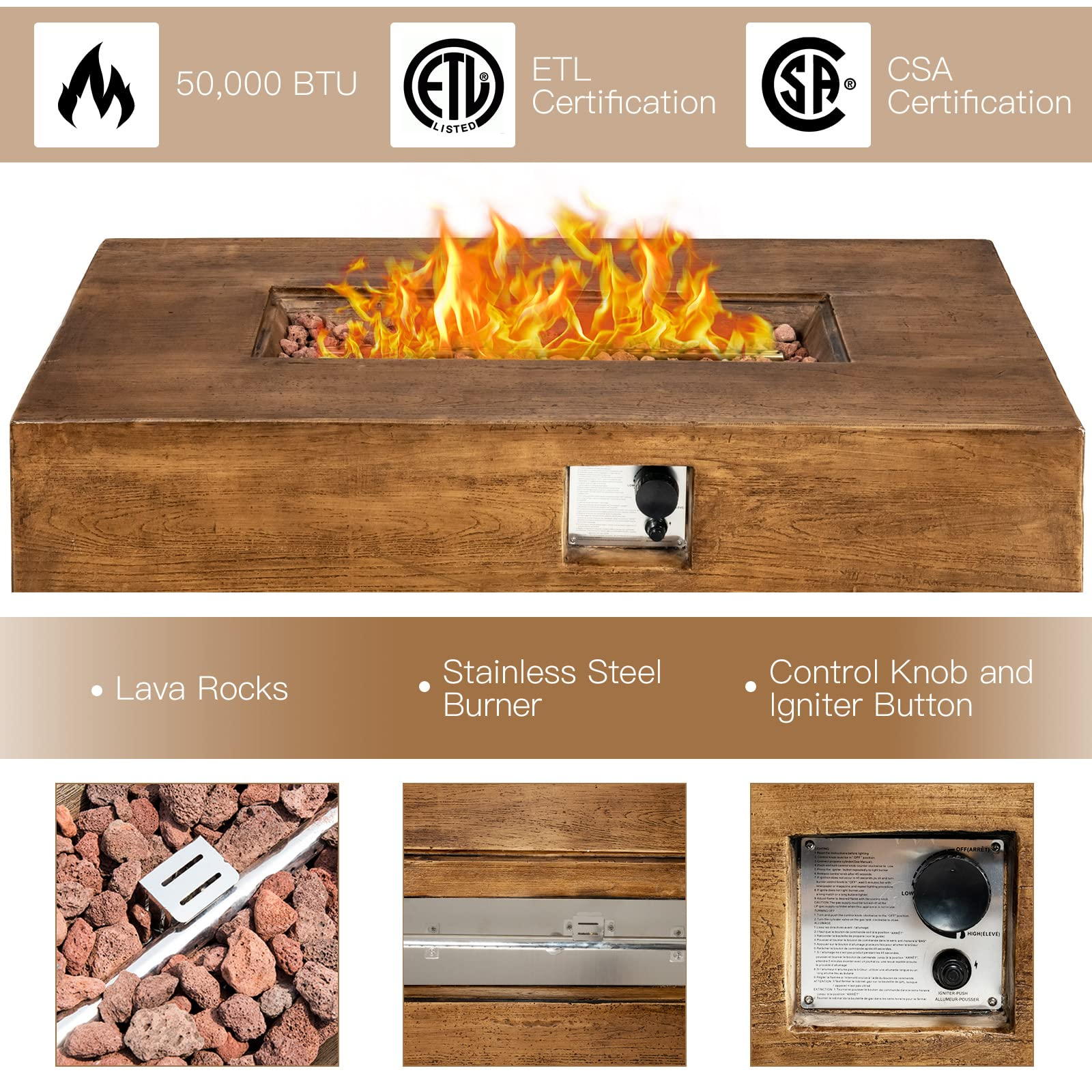 Giantex Gas Fire Pit Table, 48 Inch 50,000 BTU Outdoor Propane Firepit Table