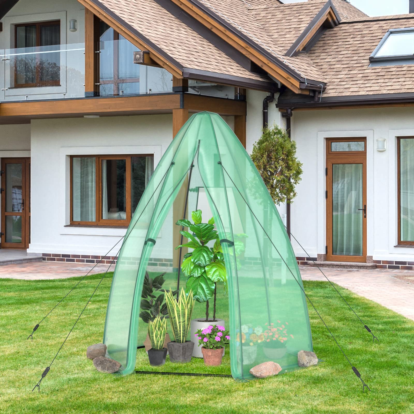 Giantex Portable Walk-in Greenhouse - 5.5’x5.5’x6’ PE Cover, Roll-up Zippered Door, Window