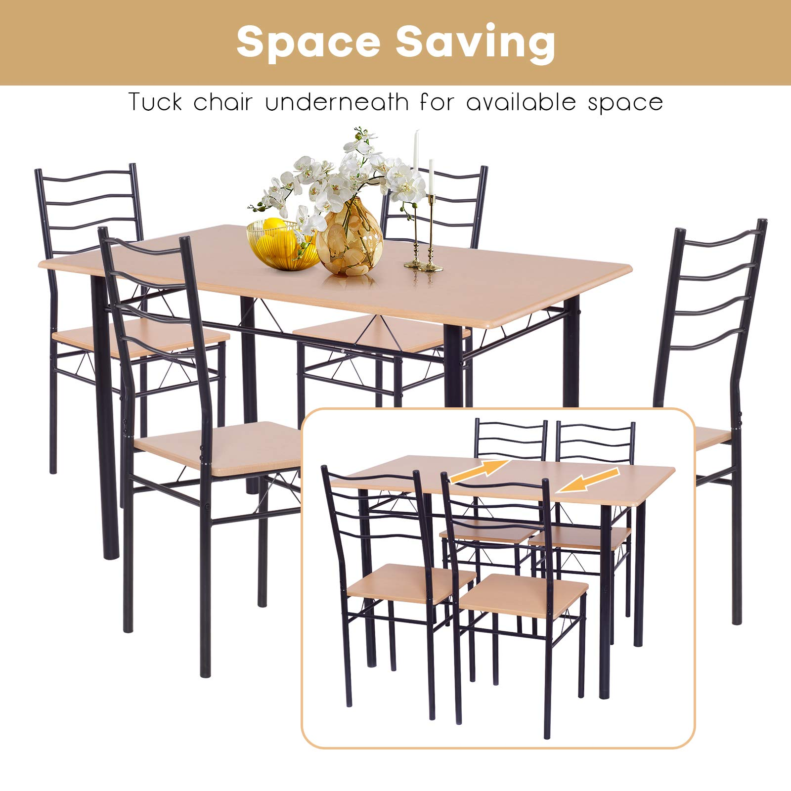 Giantex Modern 5 Piece Dining Table Set for 4 Chair