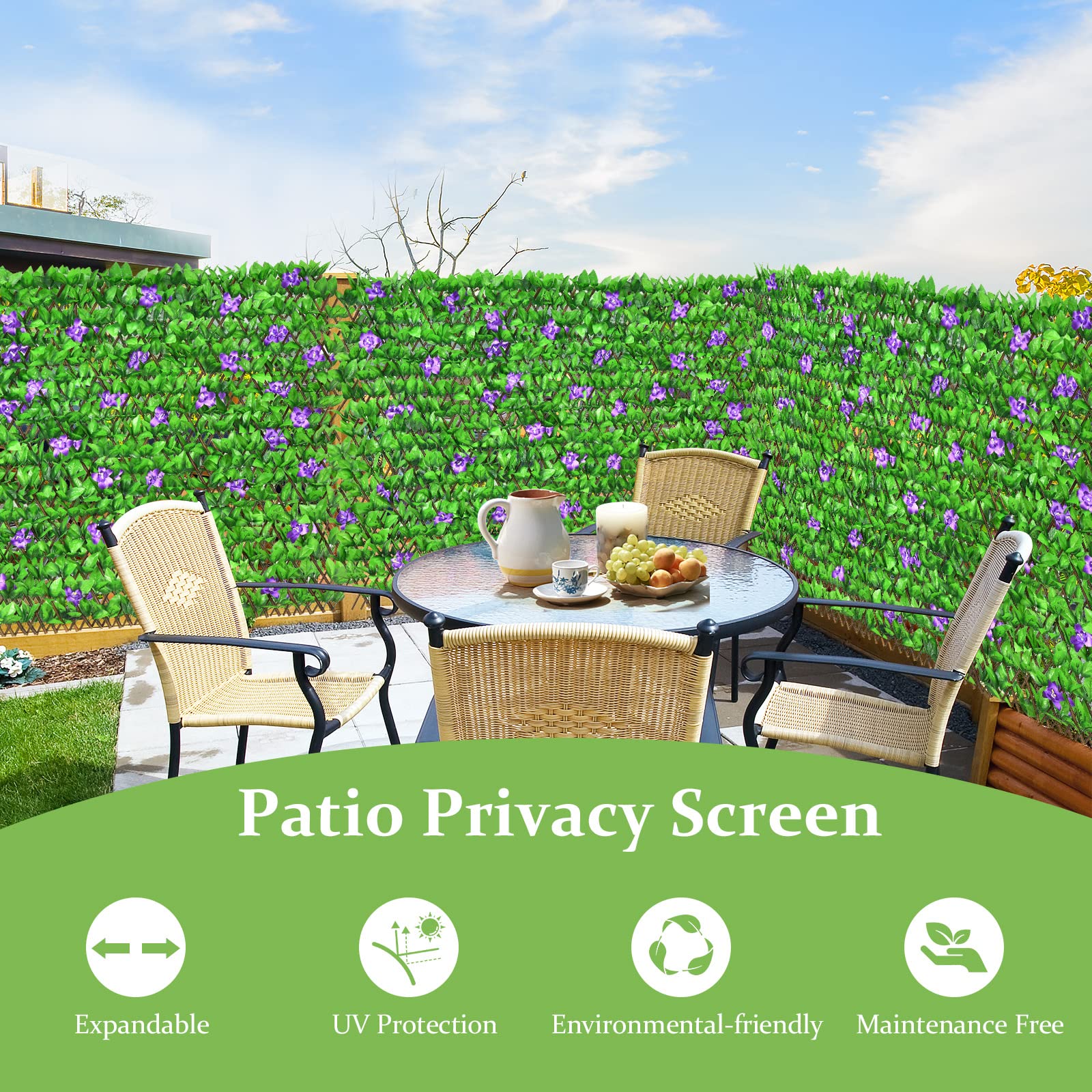 Expandable Fence with Leaves, 6.5ft Privacy Screen Decorative Fake Ivy Fencing Panel