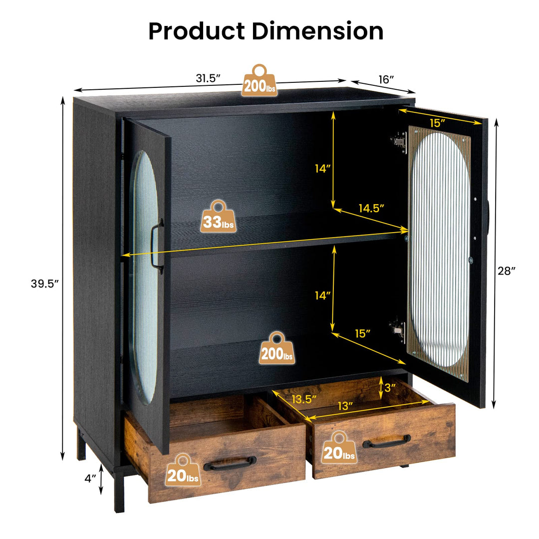Giantex Buffet Cabinet with 2 Drawers, Wooden Sideboard, Standing 2-Tier Cupboard (Black & Brown)