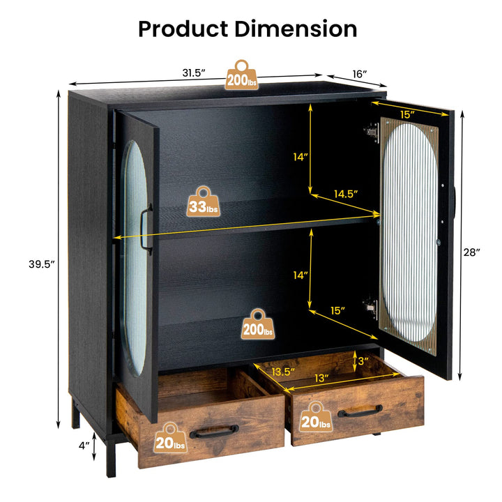 Giantex Buffet Cabinet with 2 Drawers, Wooden Sideboard, Standing 2-Tier Cupboard (Black & Brown)
