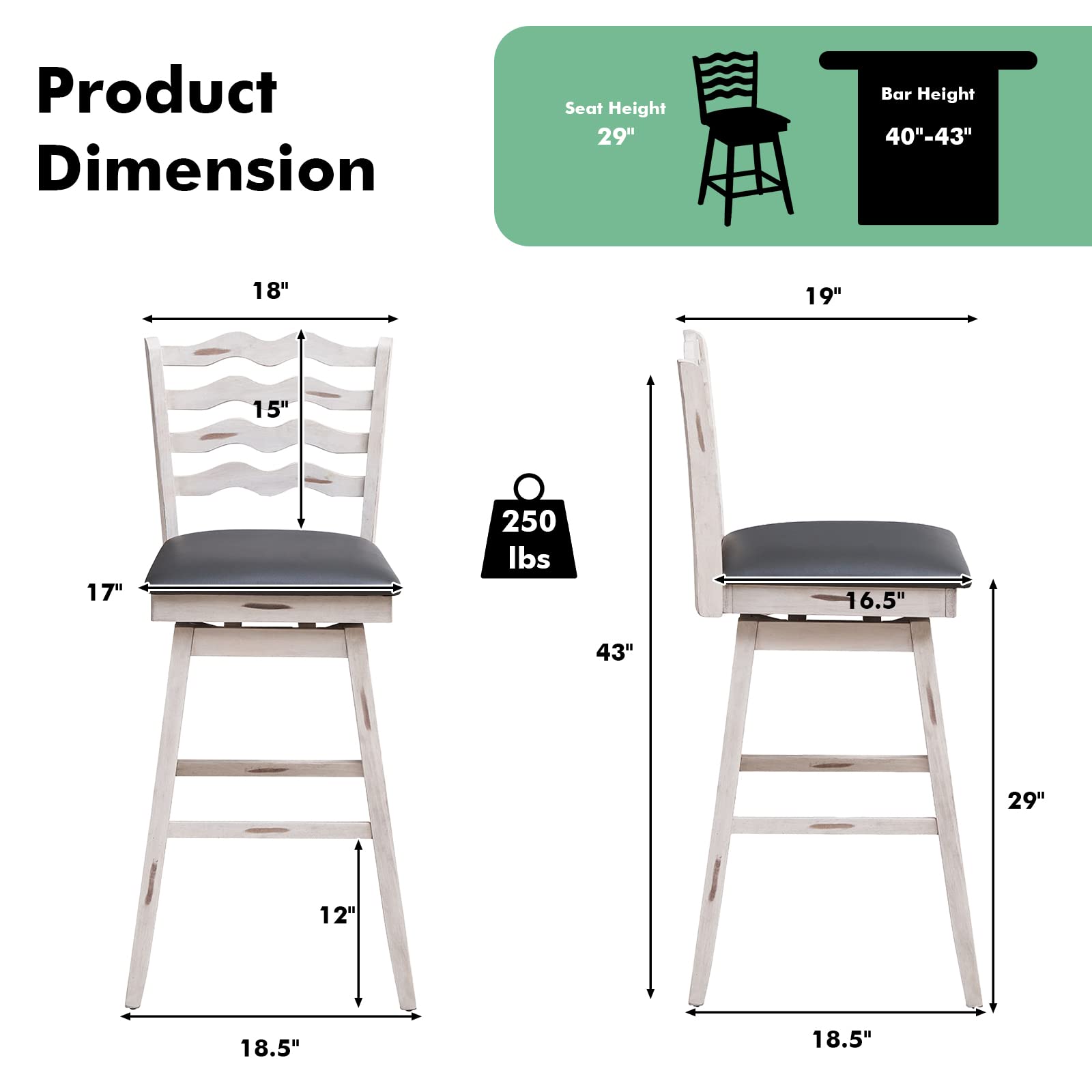 Giantex Wooden Upholstered Barstools for Kitchen Island