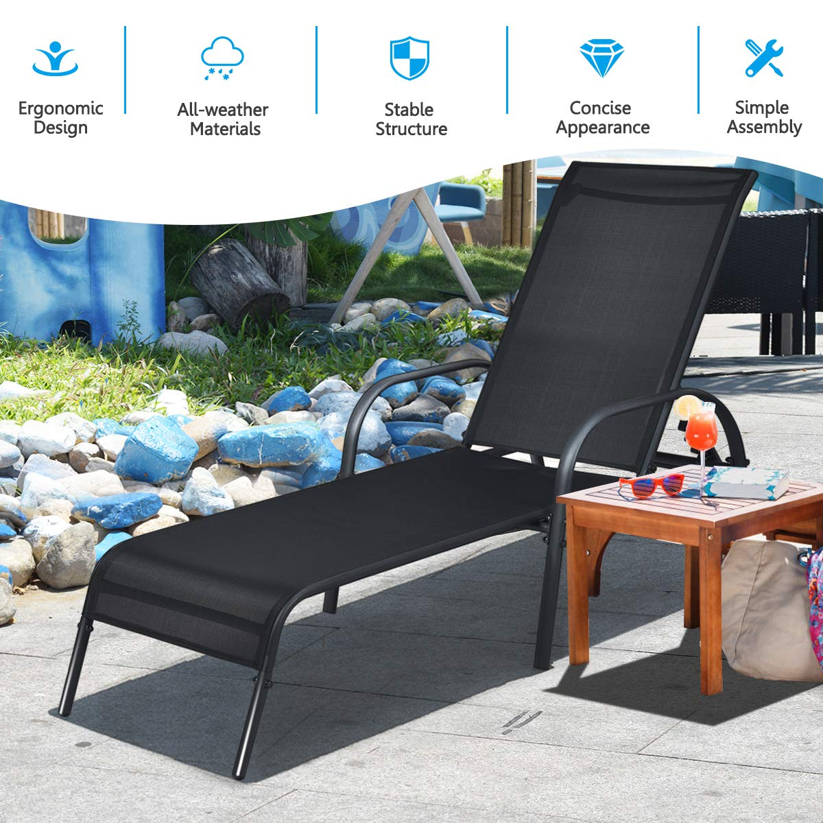 Giantex Adjustable Patio Chaise Lounge, Outdoor Folding Lounge Recliner Chairs