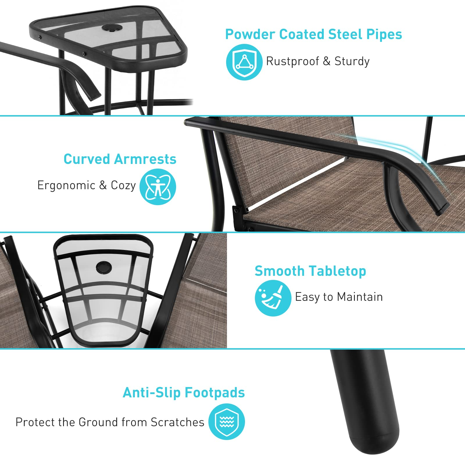 Giantex Outdoor Glider Chairs with Table & Umbrella Hole