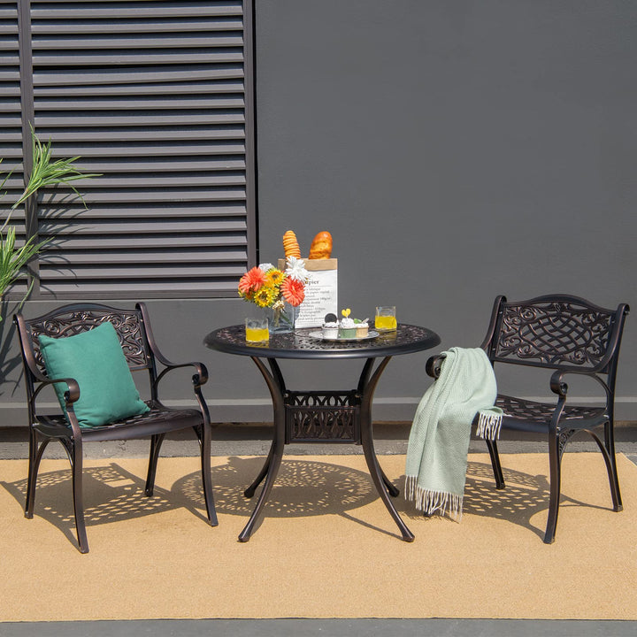 Giantex 3 Pcs Patio Bistro Set, Cast Aluminum Outdoor Dining Set,Round Patio Table with Umbrella Hole, 2 Patio Chairs
