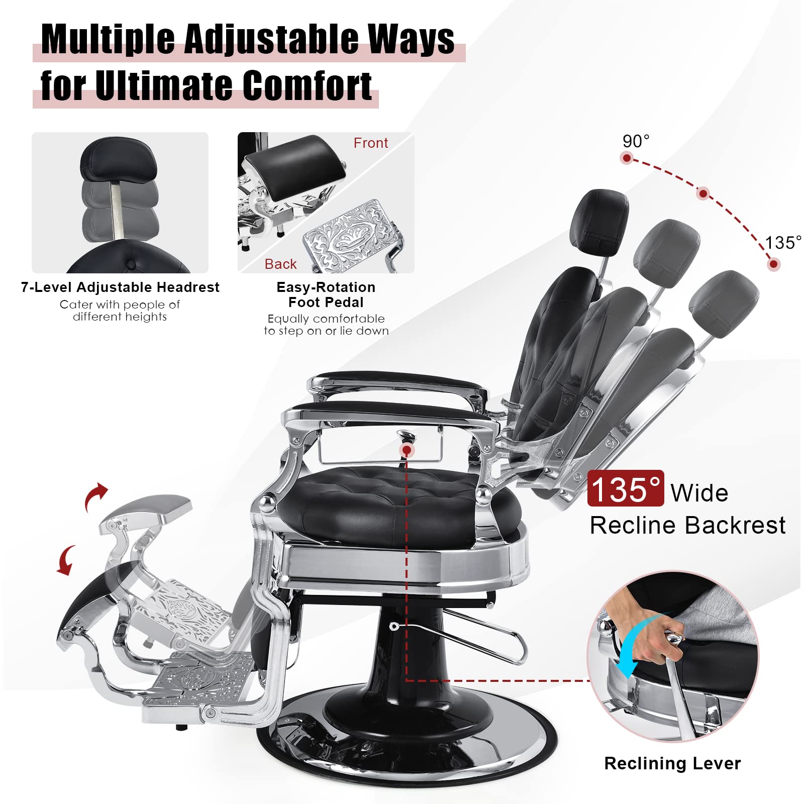 Giantex Vintage Barber Chair, 360-degree Swivel Reclining Salon Chair for Hair Stylist