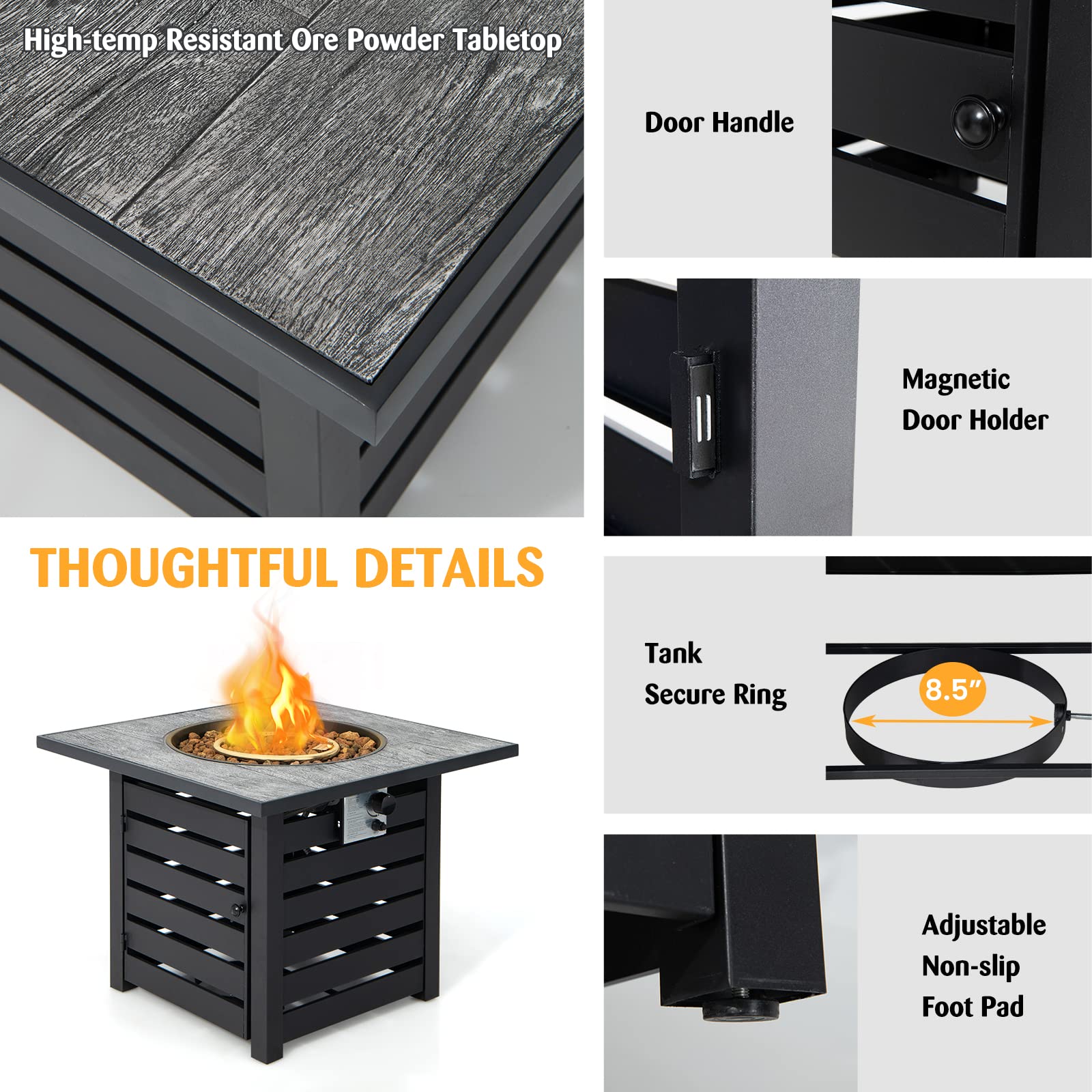 Giantex 32 Inch Propane Fire Pits, 50,000 BTU Square Gas Firepit with High-Temp Resistant Tabletop (Black)
