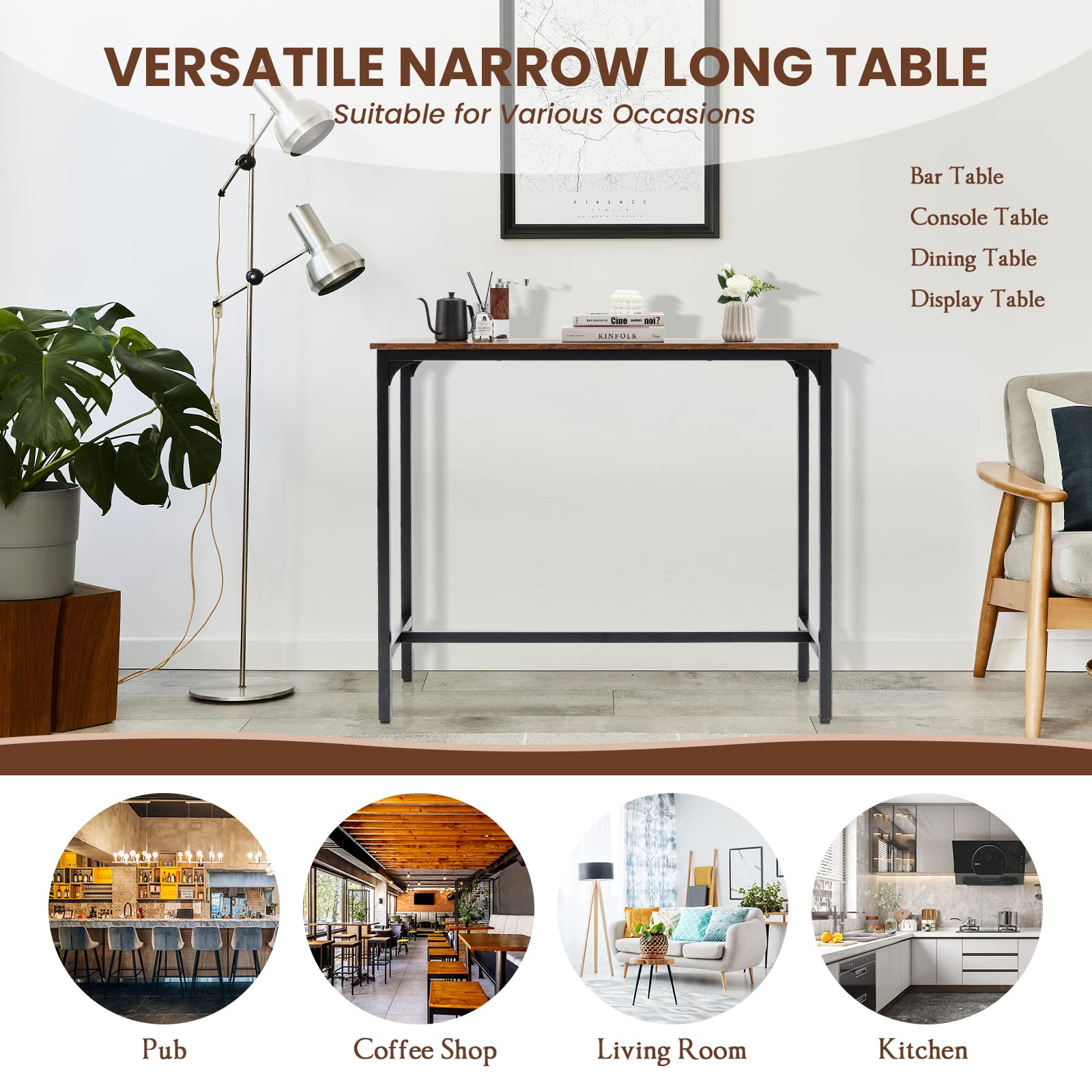 Giantex 48" Narrow Console Table - Long Bar Table, Rectangular Kitchen Dining Table