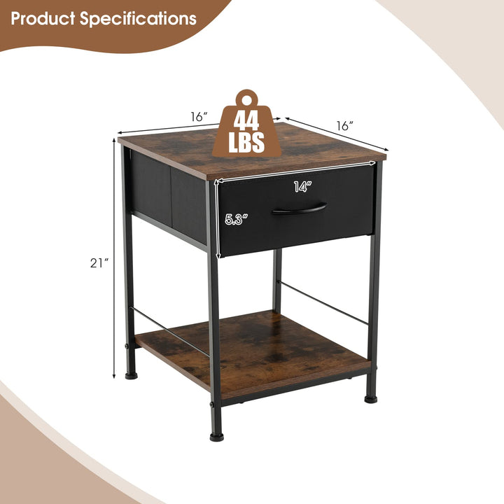 Giantex Nightstand, Bedside Table w/Removable Fabric Drawers and Open Storage Shelf