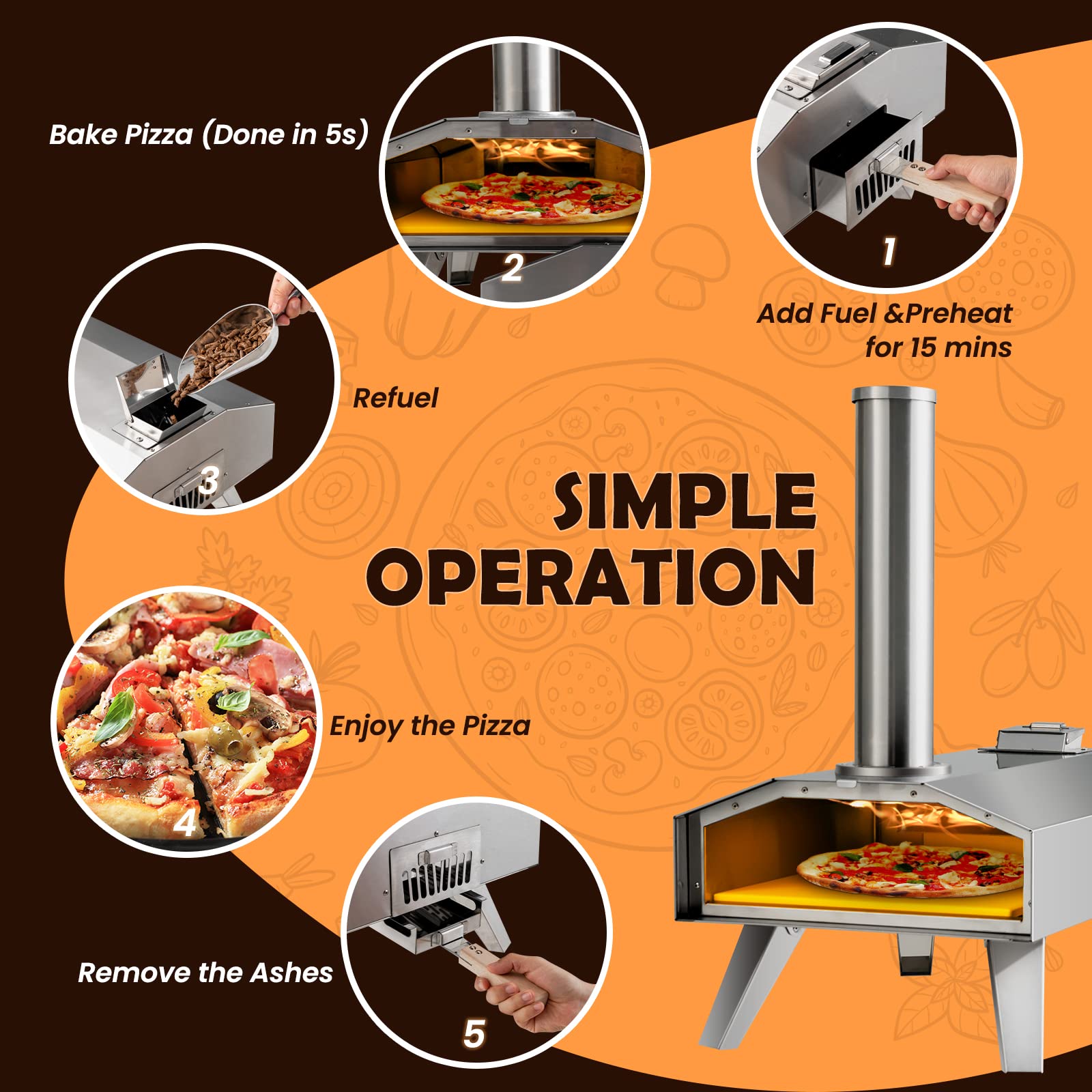 Giantex Outdoor Pizza Oven with 12'' Pizza Stone, Foldable Legs, Portable Stainless Steel Steel Pizza Maker for Outside