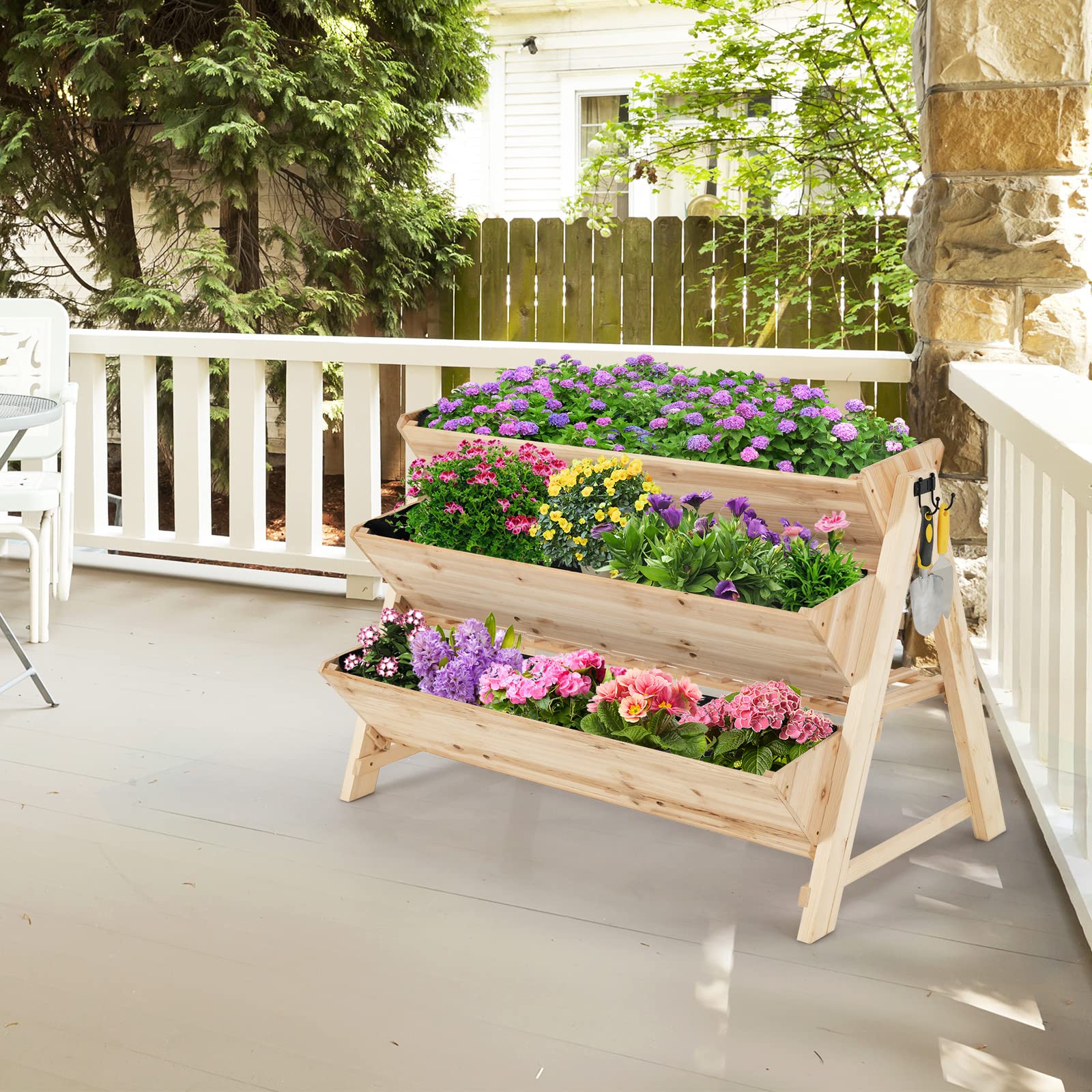 Giantex Raised Garden Bed, Vertical Planter with Storage Shelf (Natural)