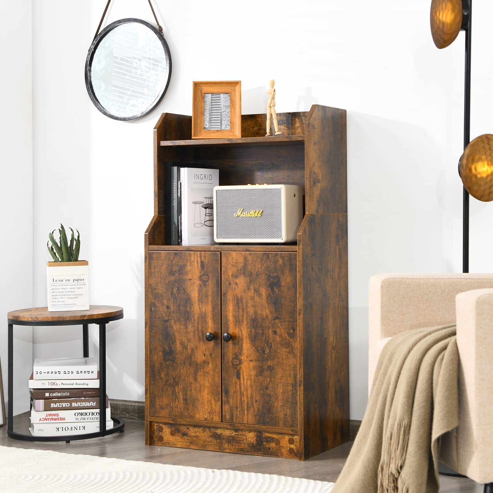 Rustic Brown 2 Doors Bookcase with Adjustable Shelf
