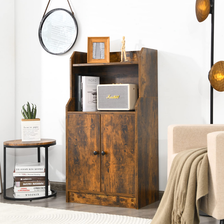 Rustic Brown 2 Doors Bookcase with Adjustable Shelf