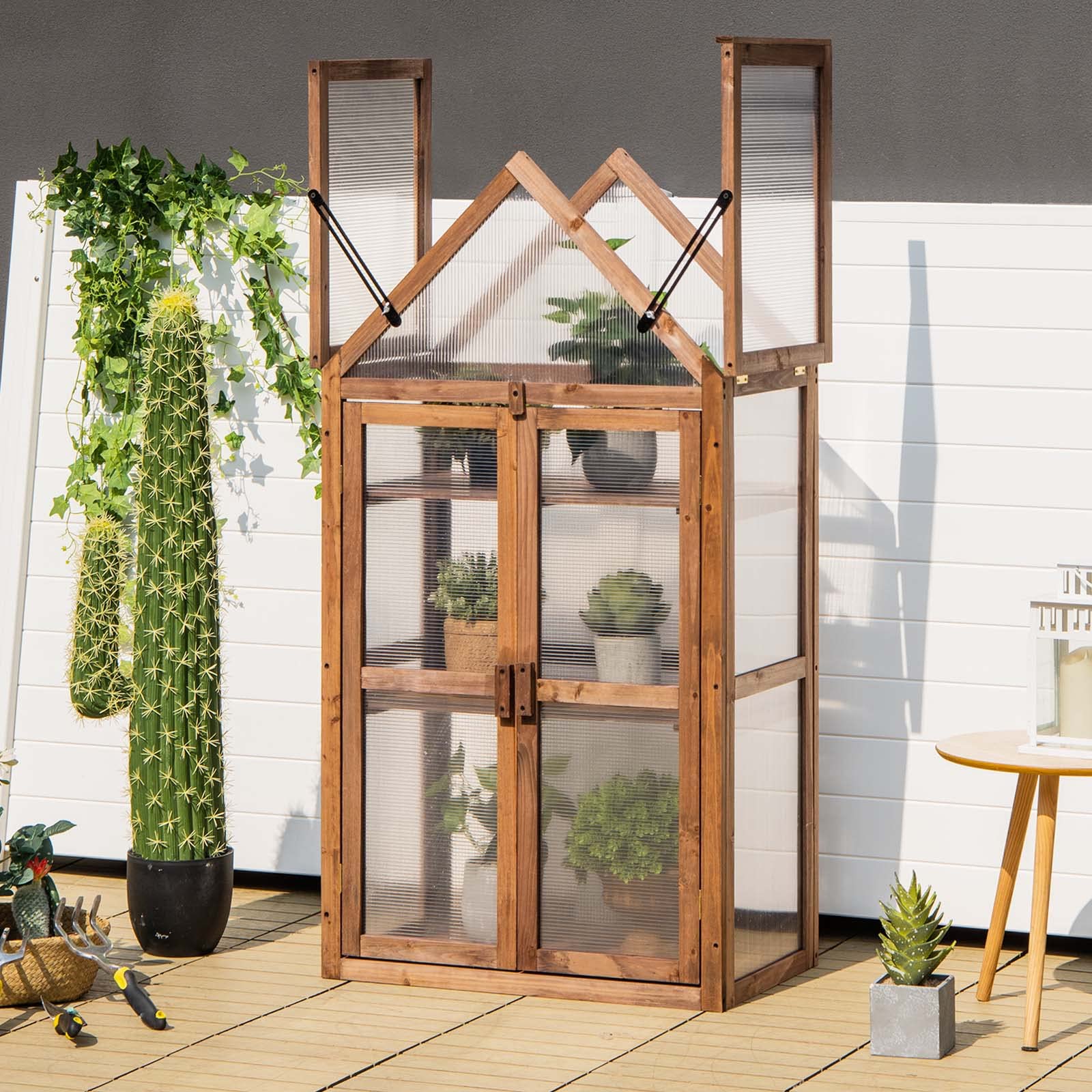 Giantex 3-Tier Garden Cold Frame, Portable Wooden Mini Greenhouse Storage Shelves